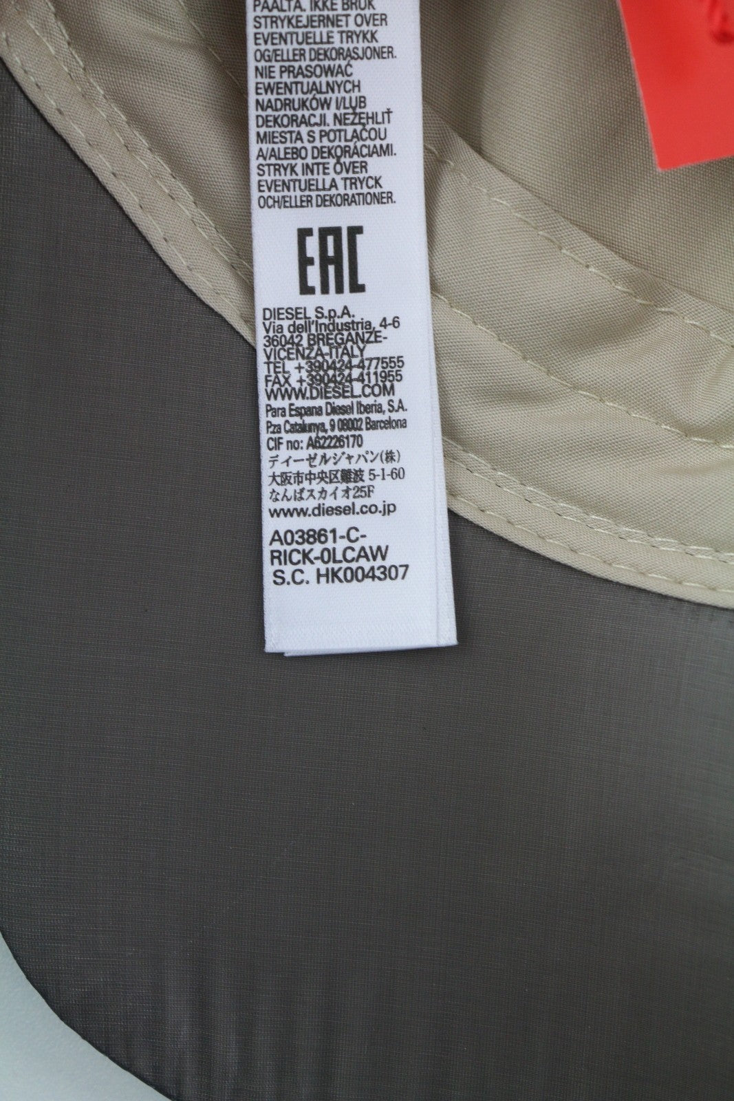 DIESEL C-Rick Men Cap OS Mid Grey Baseball Nylon Front Logo Lined Casual Unisex