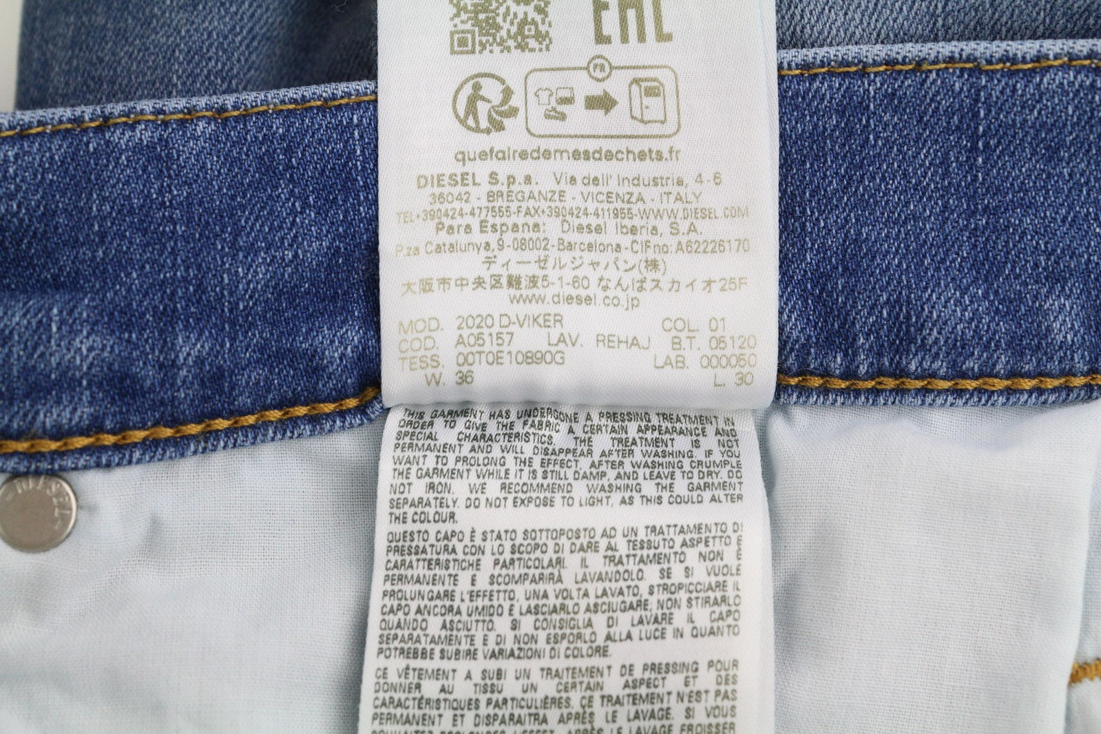 DIESEL 2020 D-Viker REHAJ Men Jeans W36/L30 Regular Fit Mid Waist Straight Leg