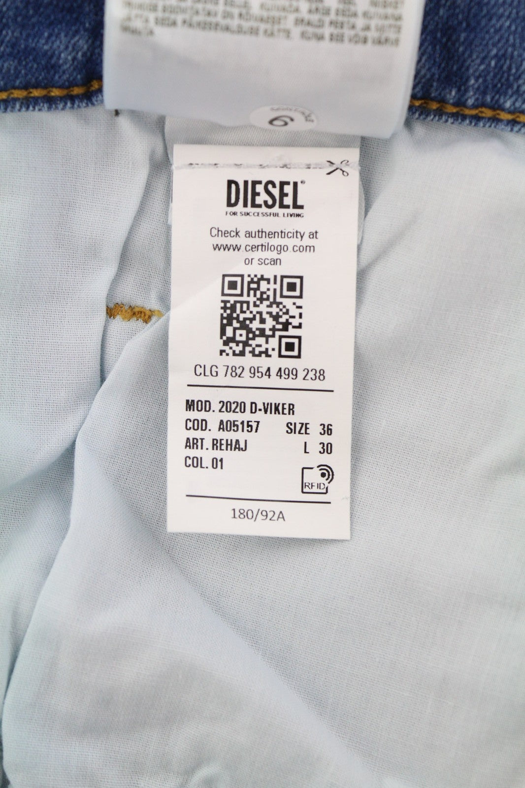 DIESEL 2020 D-Viker REHAJ Men Jeans W36/L30 Regular Fit Mid Waist Straight Leg