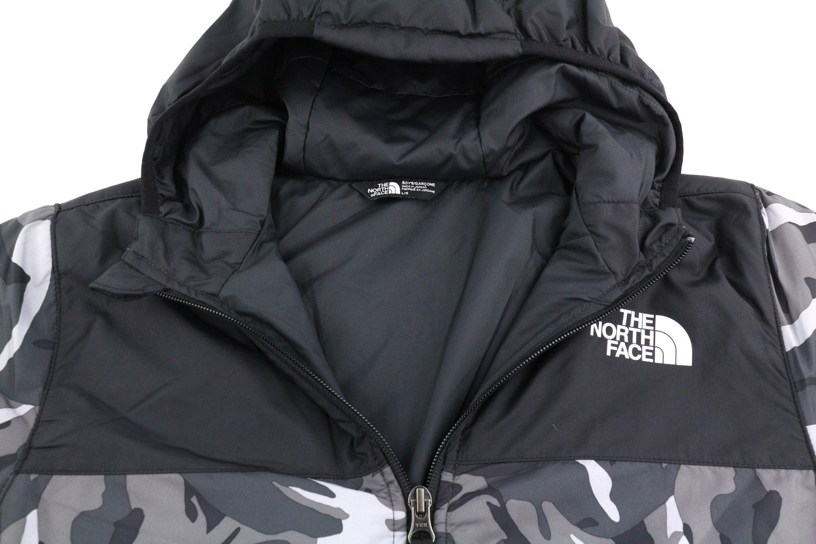 THE NORTH FACE Printed Reactor Insulated Boy Jacket L Hooded Camouflage Logo