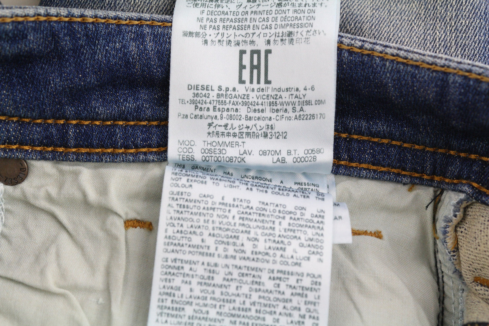 DIESEL Thommer-T 0870M Men Jeans W27 Jogg Stretch Ripped Distress Washed Blue