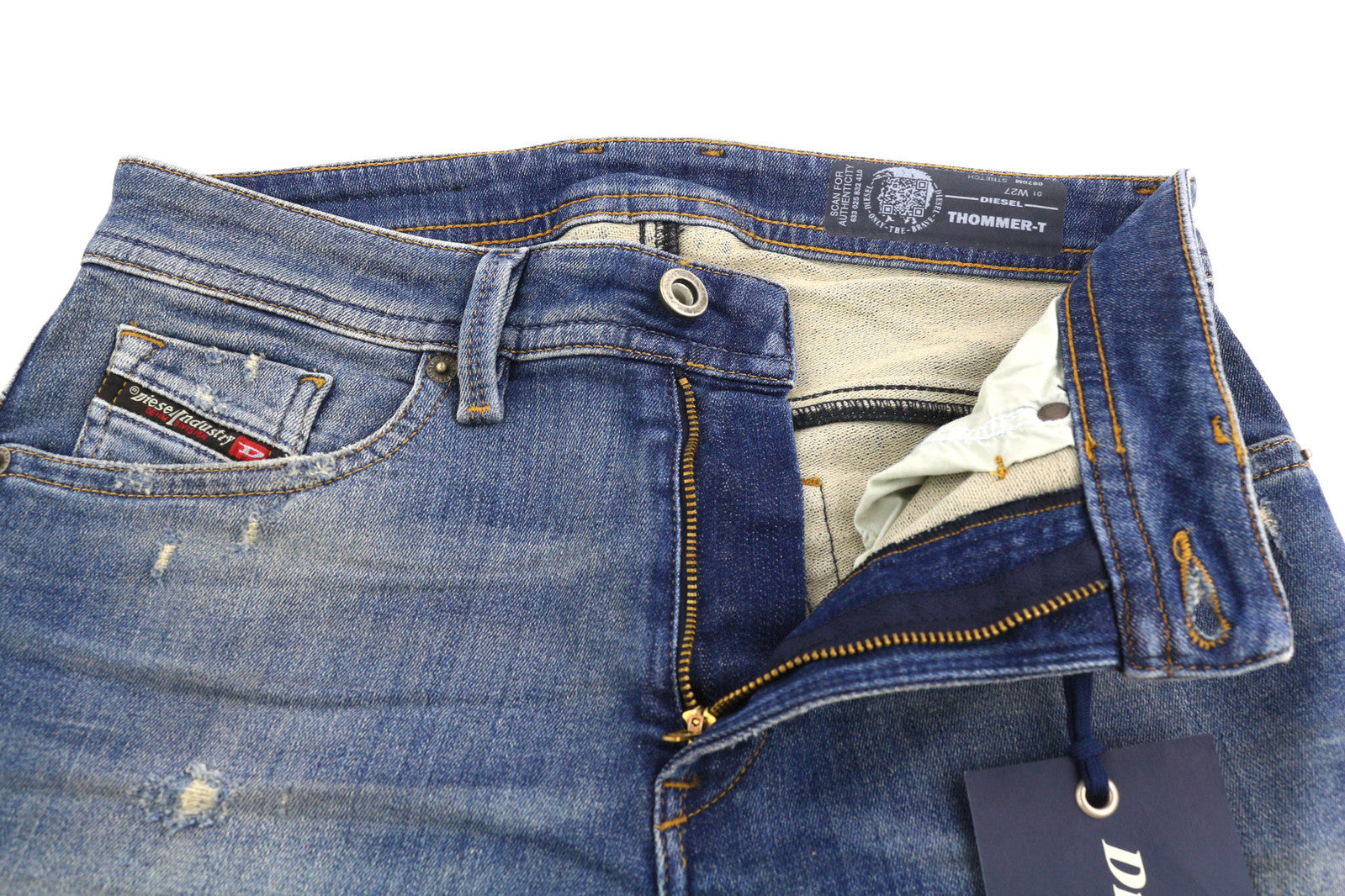 DIESEL Thommer-T 0870M Men Jeans W27 Jogg Stretch Ripped Distress Washed Blue