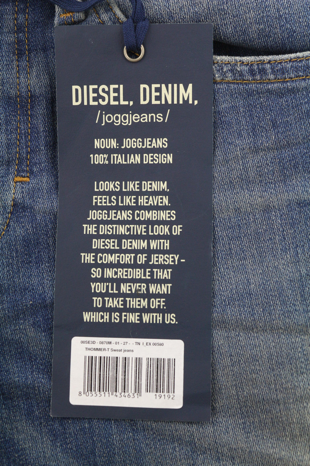 DIESEL Thommer-T 0870M Men Jeans W27 Jogg Stretch Ripped Distress Washed Blue