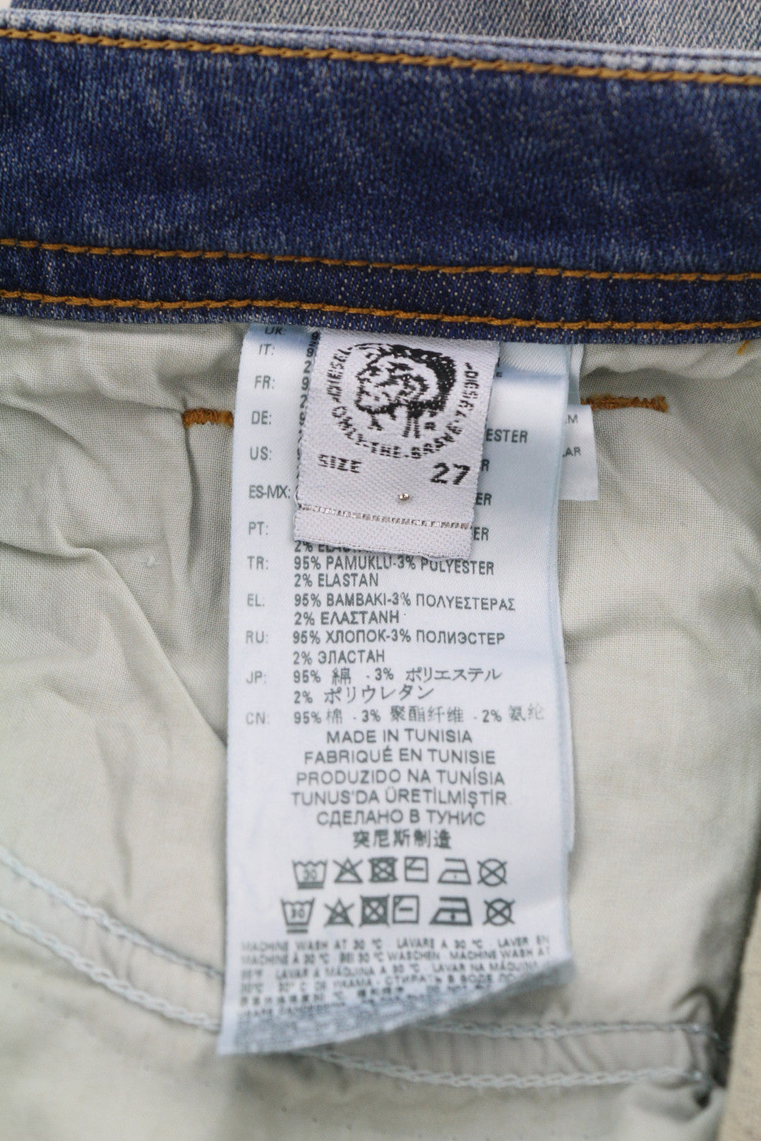 DIESEL Thommer-T 0870M Men Jeans W27 Jogg Stretch Ripped Distress Washed Blue