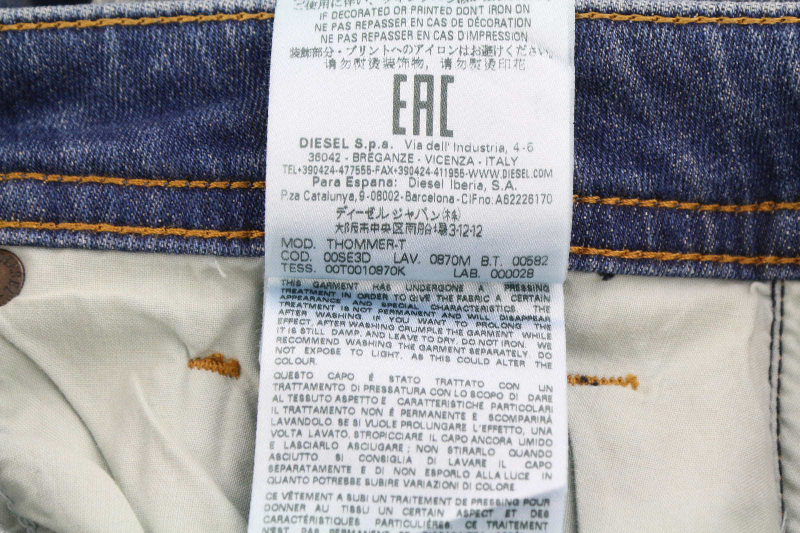 DIESEL Thommer-T 0870M Men Jeans W27 Jogg Stretch Ripped Distress Washed Slim