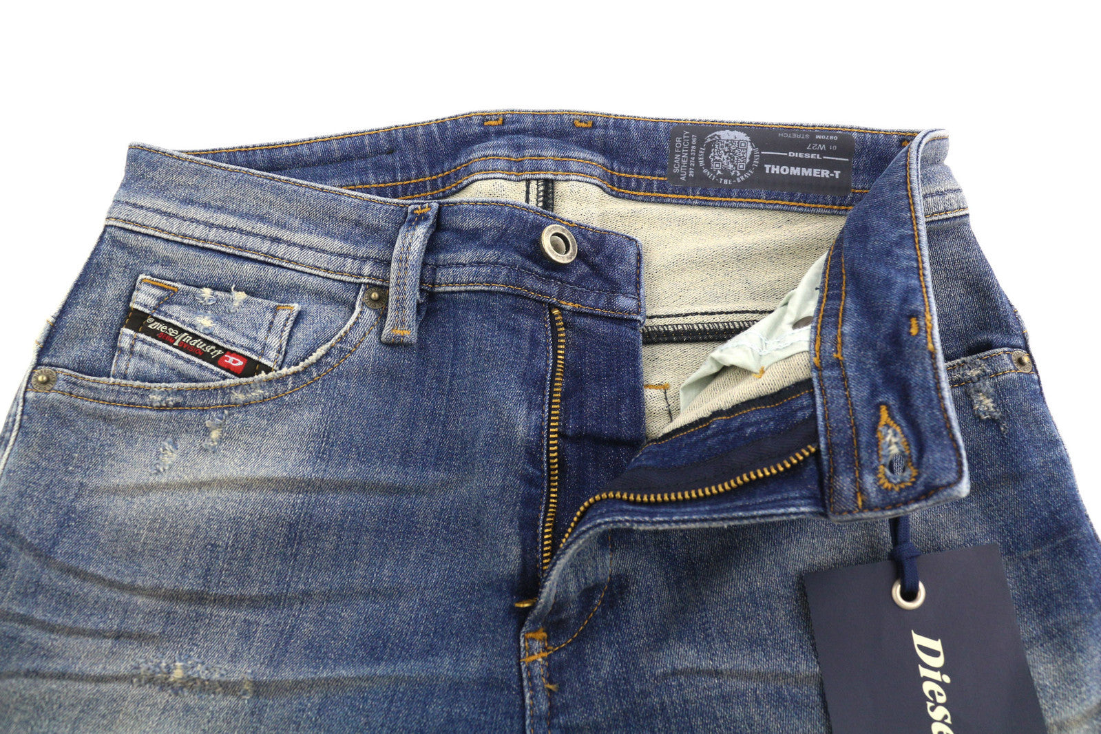 DIESEL Thommer-T 0870M Men Jeans W27 Jogg Stretch Ripped Distress Washed Slim