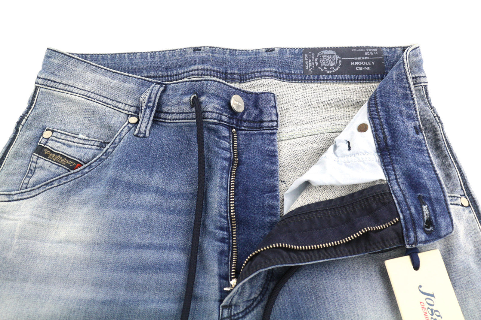 DIESEL Krooley CB-NE 084XA Men Jeans W28 Jogg Stretch Ripped Washed Blue RRP€210