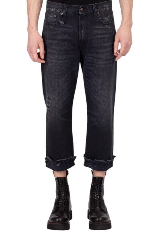 R13 Boyfriend Men Jeans 32 Jake Black Washed Denim Distress Zip Fly Pockets