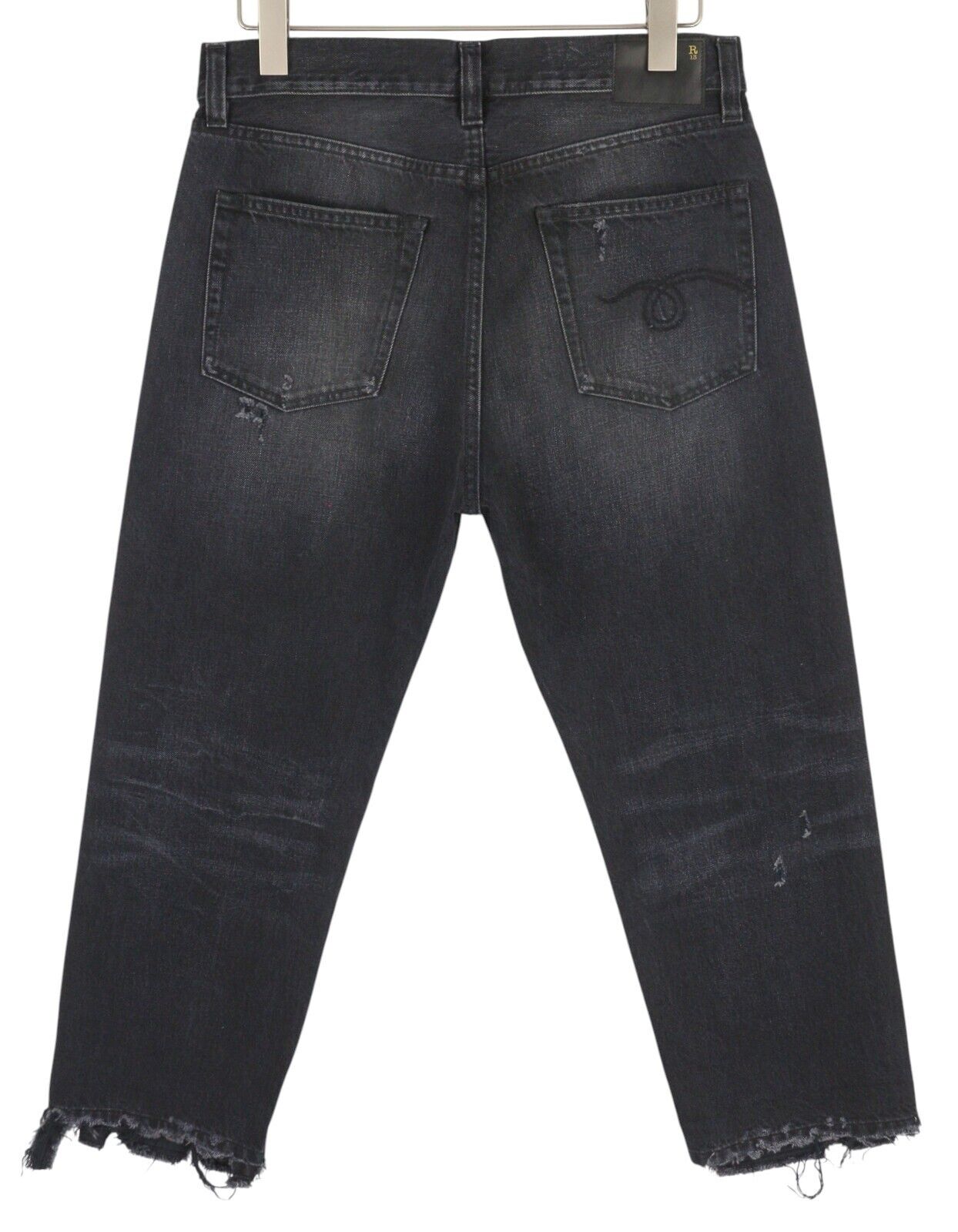 R13 Boyfriend Men Jeans 32 Jake Black Washed Denim Distress Zip Fly Pockets