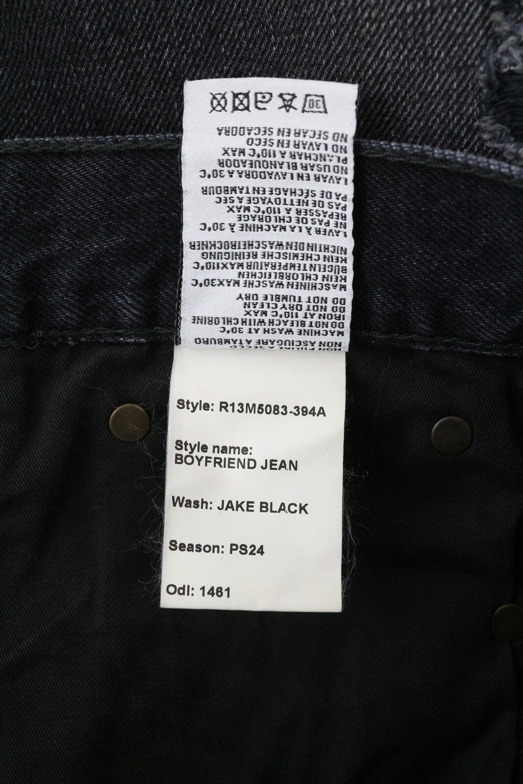 R13 Boyfriend Men Jeans 32 Jake Black Washed Denim Distress Zip Fly Pockets