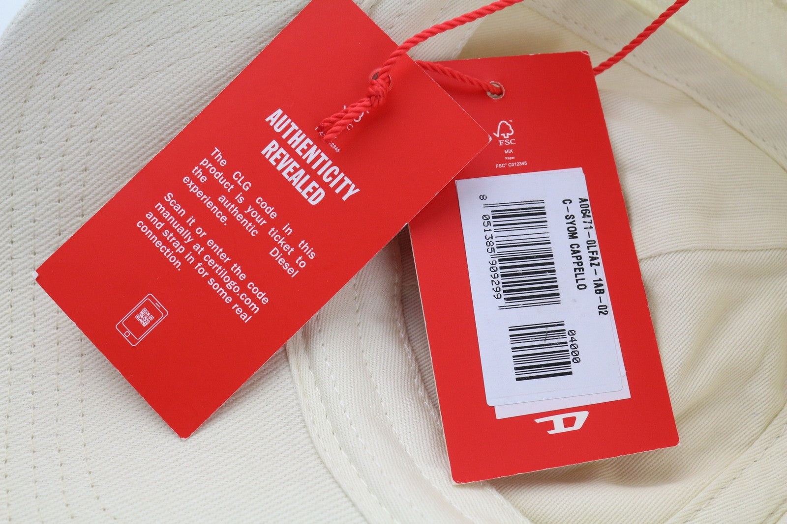 DIESEL C-Syom Men's Cap OS White Baseball Embroidered Logo Cotton Casual Unisex