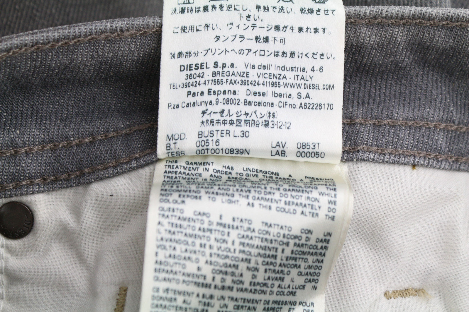 DIESEL Buster 0853T Men Jeans W27/L30 Regular Slim Tapered Stretch Washed Grey