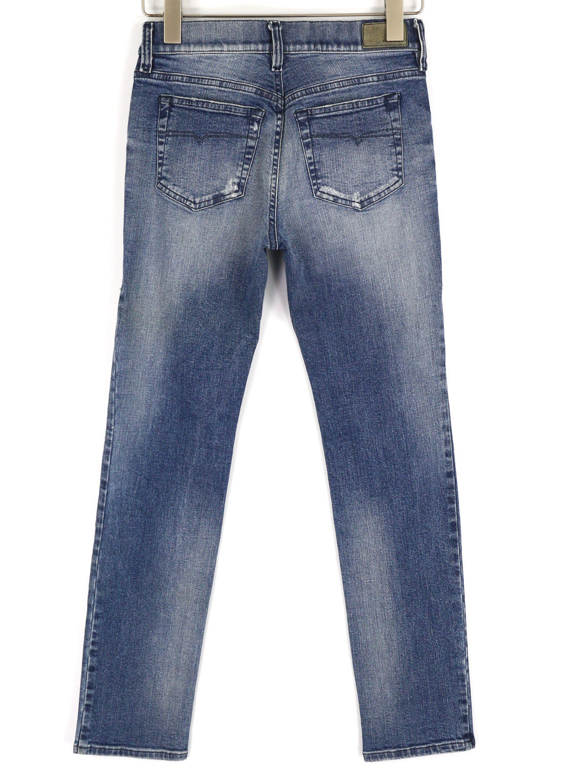 DIESEL Women Jeans W24 Slim Fit Zipper Pockets Ripped Distress Washed Blue Logo