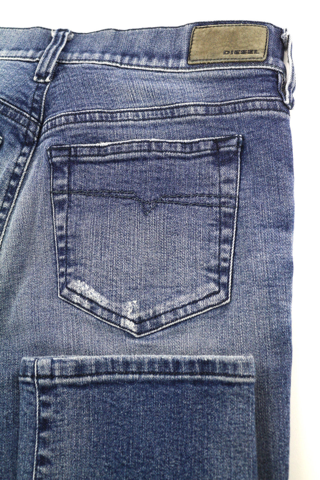 DIESEL Women Jeans W24 Slim Fit Zipper Pockets Ripped Distress Washed Blue Logo