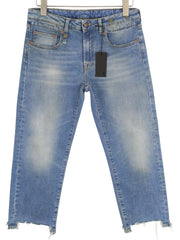 R13 Boy Women Jeans 29 Blue Jasper Stretch Straight Fit Washed Distress Zip
