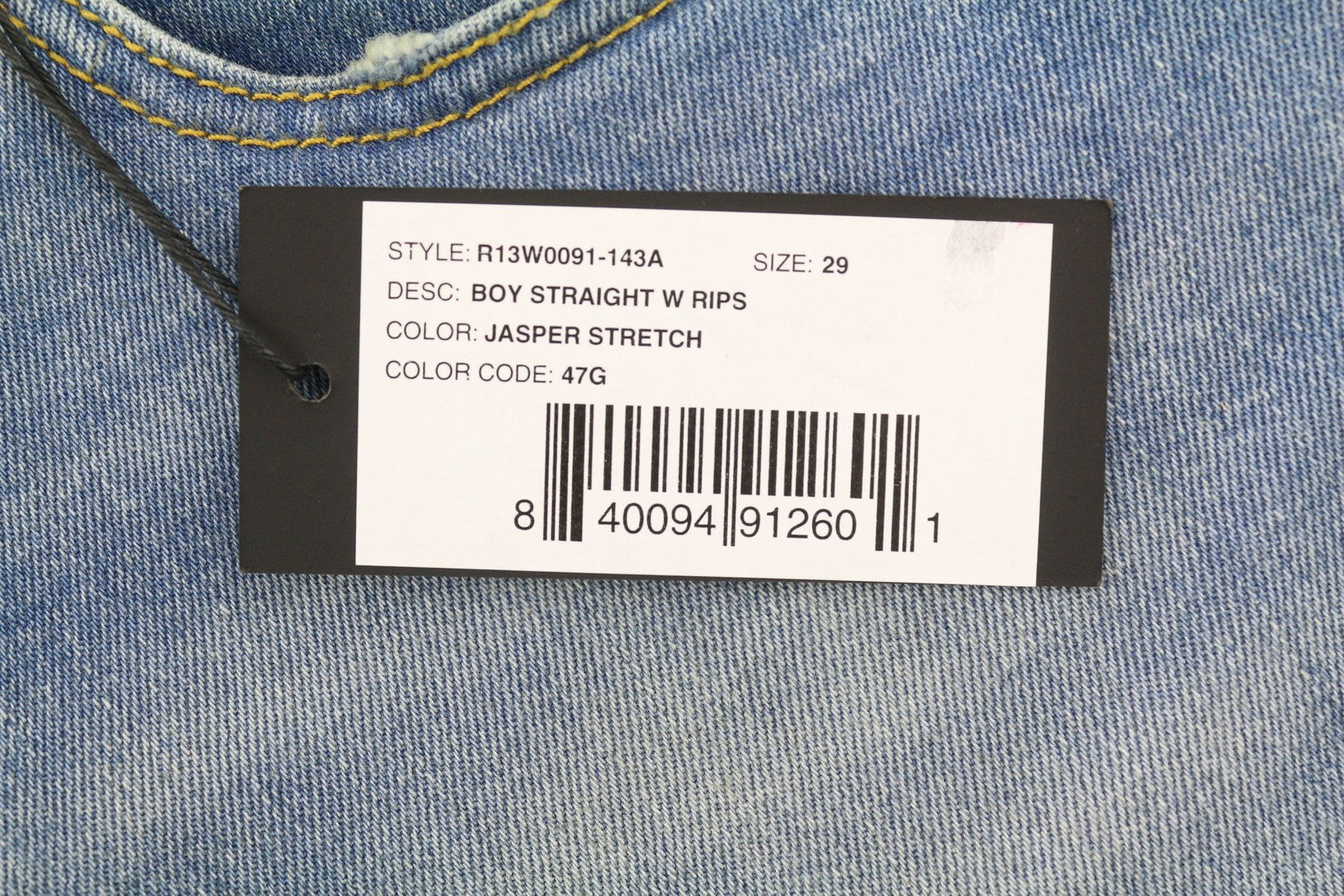 R13 Boy Women Jeans 29 Blue Jasper Stretch Straight Fit Washed Distress Zip