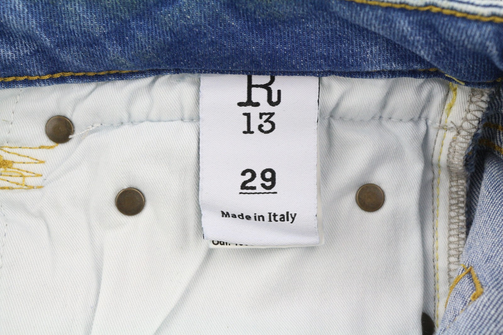 R13 Boy Women Jeans 29 Blue Jasper Stretch Straight Fit Washed Distress Zip