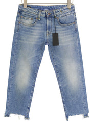 R13 Boy Women Jeans 27 Blue Jasper Stretch Straight Fit Washed Distress Zip
