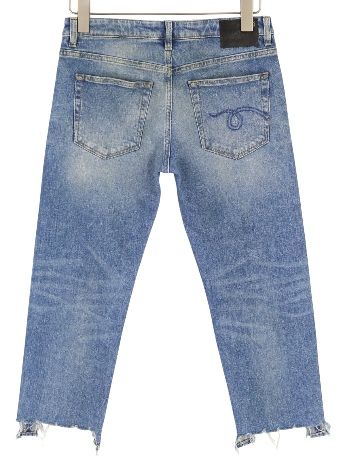 R13 Boy Women Jeans 27 Blue Jasper Stretch Straight Fit Washed Distress Zip