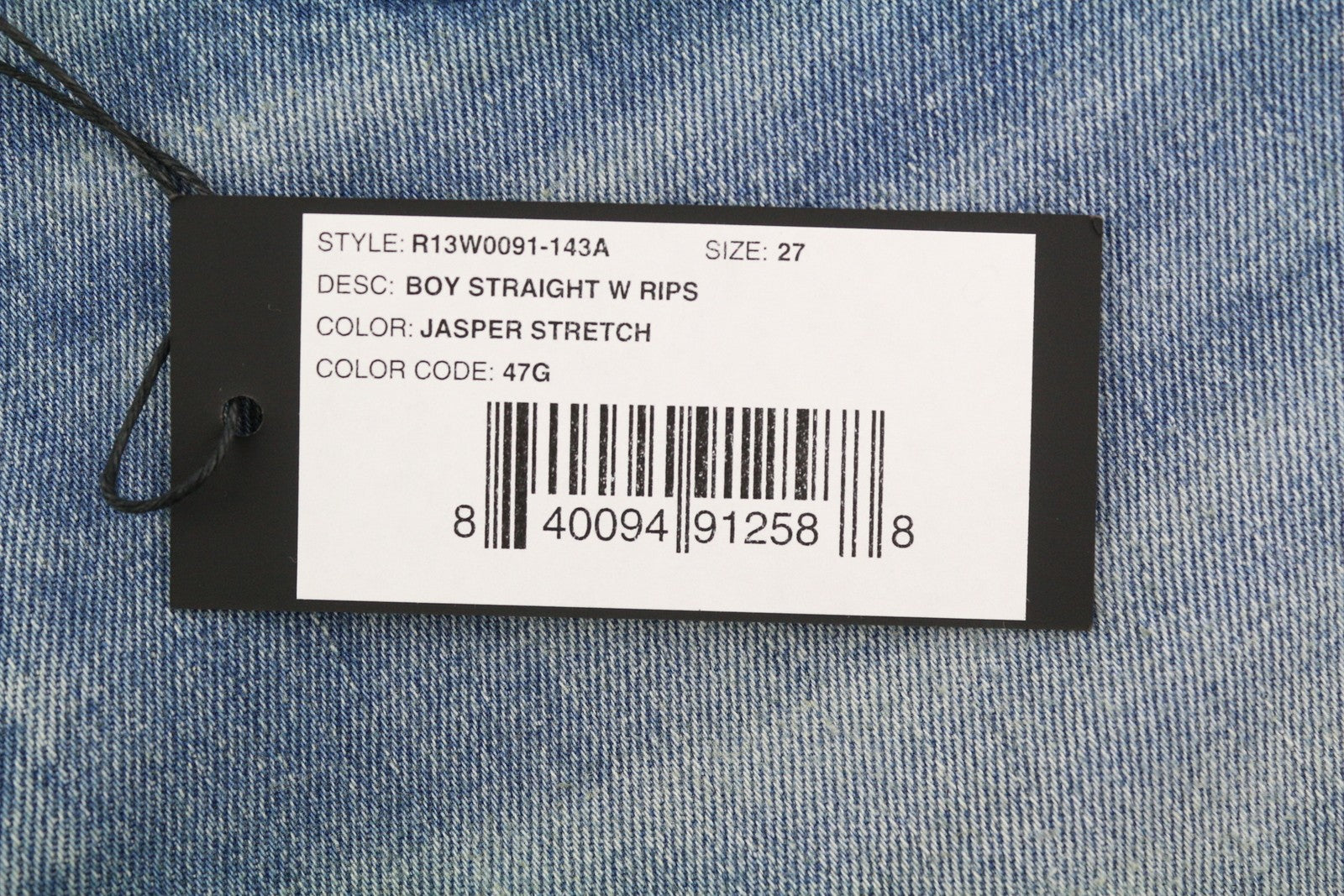 R13 Boy Women Jeans 27 Blue Jasper Stretch Straight Fit Washed Distress Zip