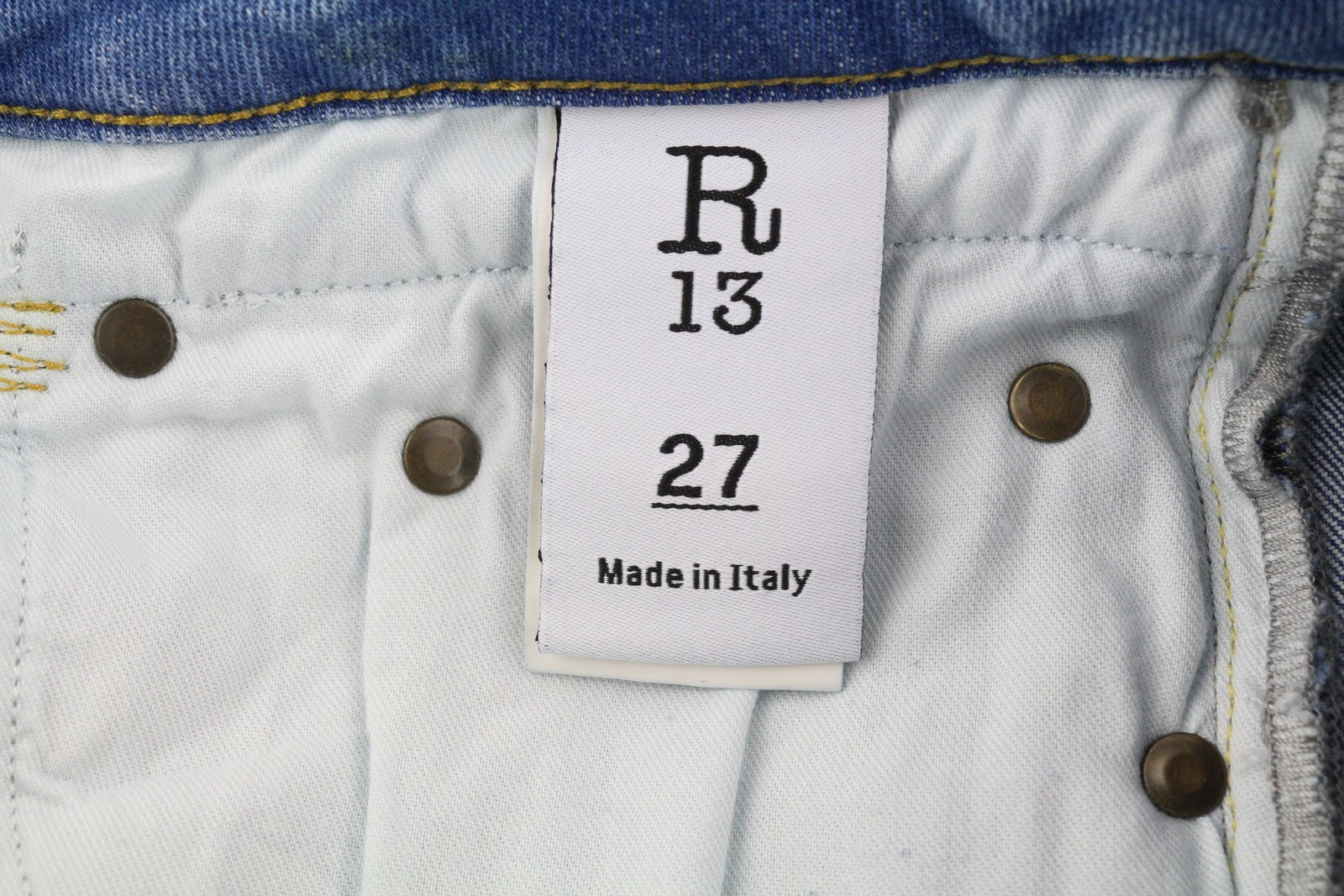 R13 Boy Women Jeans 27 Blue Jasper Stretch Straight Fit Washed Distress Zip