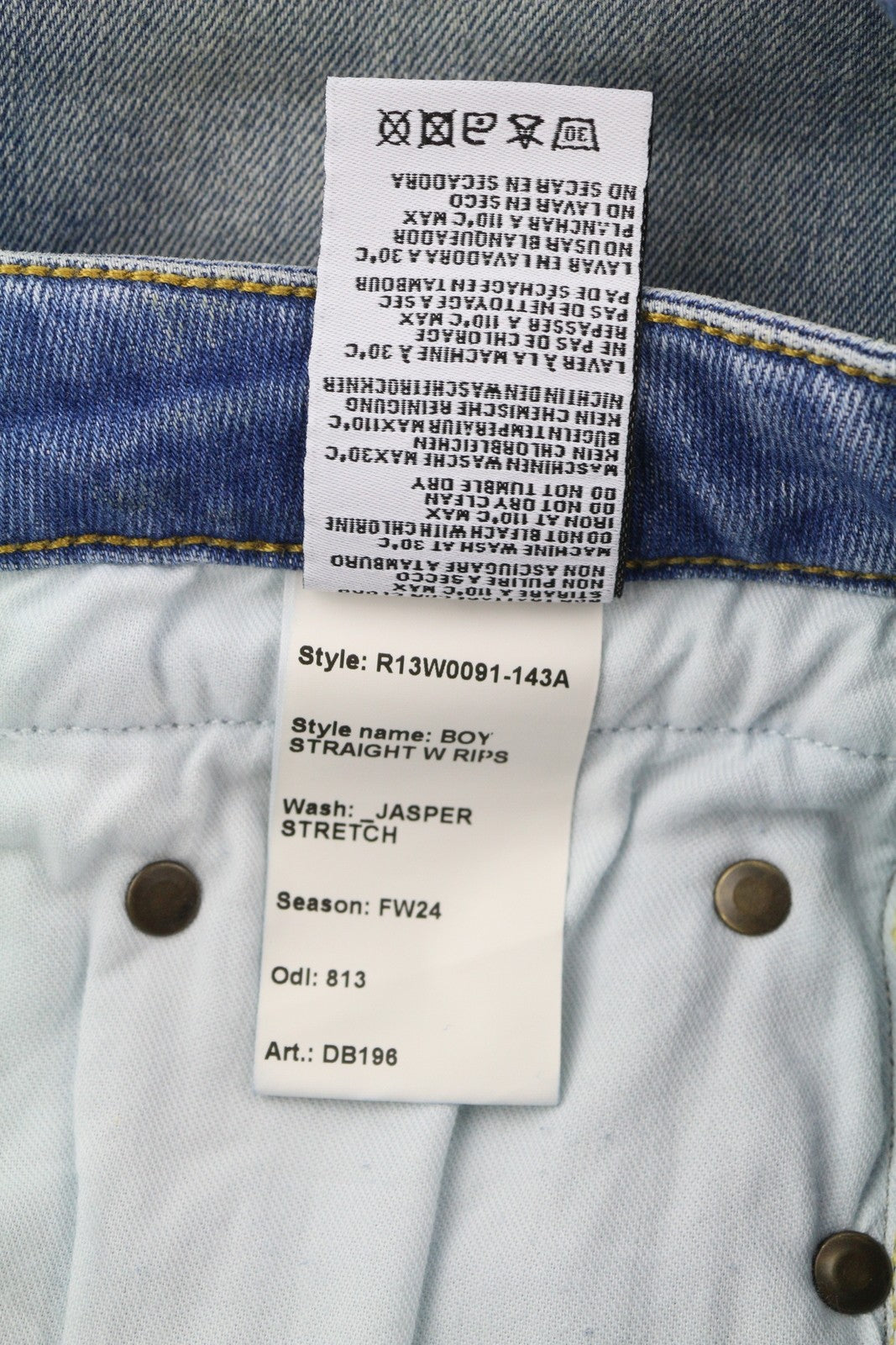 R13 Boy Women Jeans 27 Blue Jasper Stretch Straight Fit Washed Distress Zip