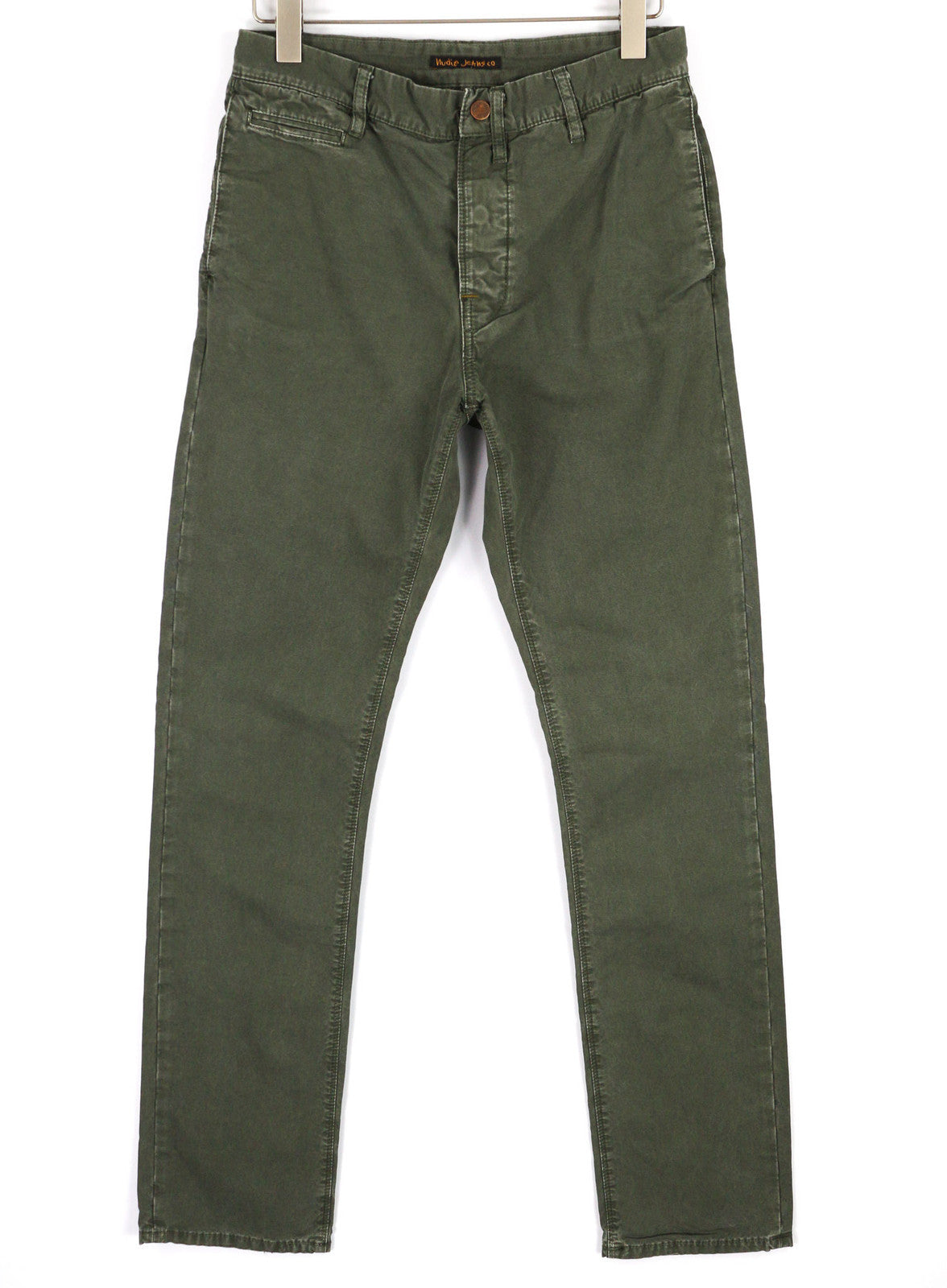 NUDIE JEANS Khaki Regular Men Trousers W30/L34 Organic Olive Crisp Button Fly