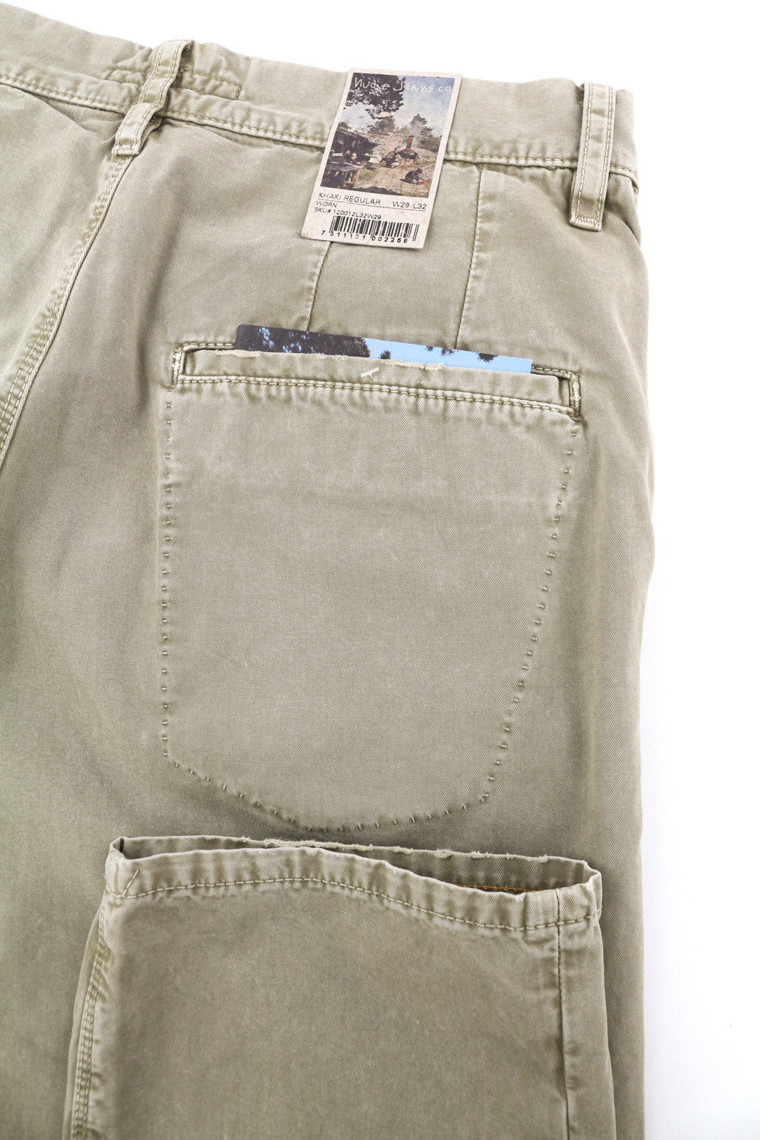 NUDIE JEANS Khaki Regular Men Trousers W29/L32 Beige Chino Buttoned Pockets Logo