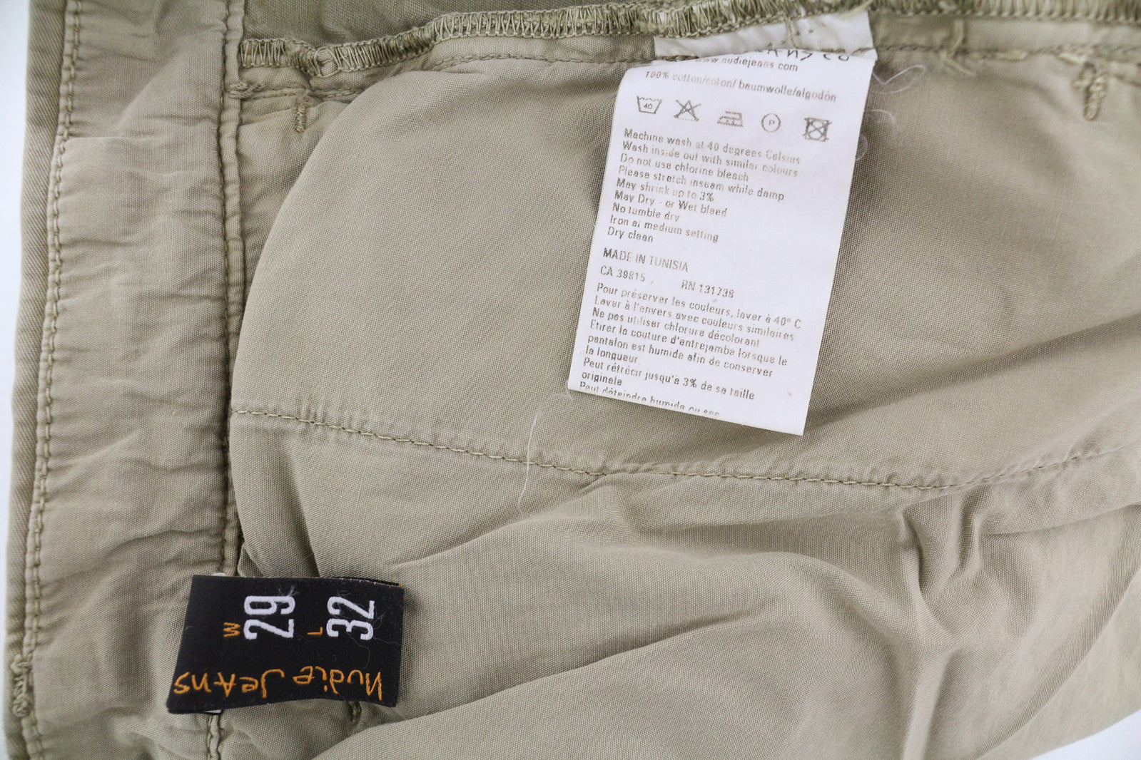 NUDIE JEANS Khaki Regular Men Trousers W29/L32 Beige Chino Buttoned Pockets Logo