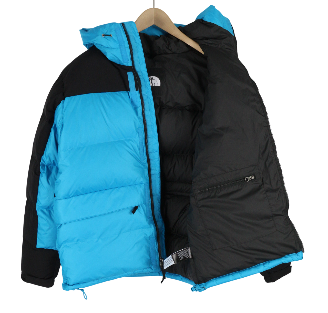 THE NORTH FACE Himalayan Men Jacket M 550 Down Filled Hooded Quilted Logo Blue