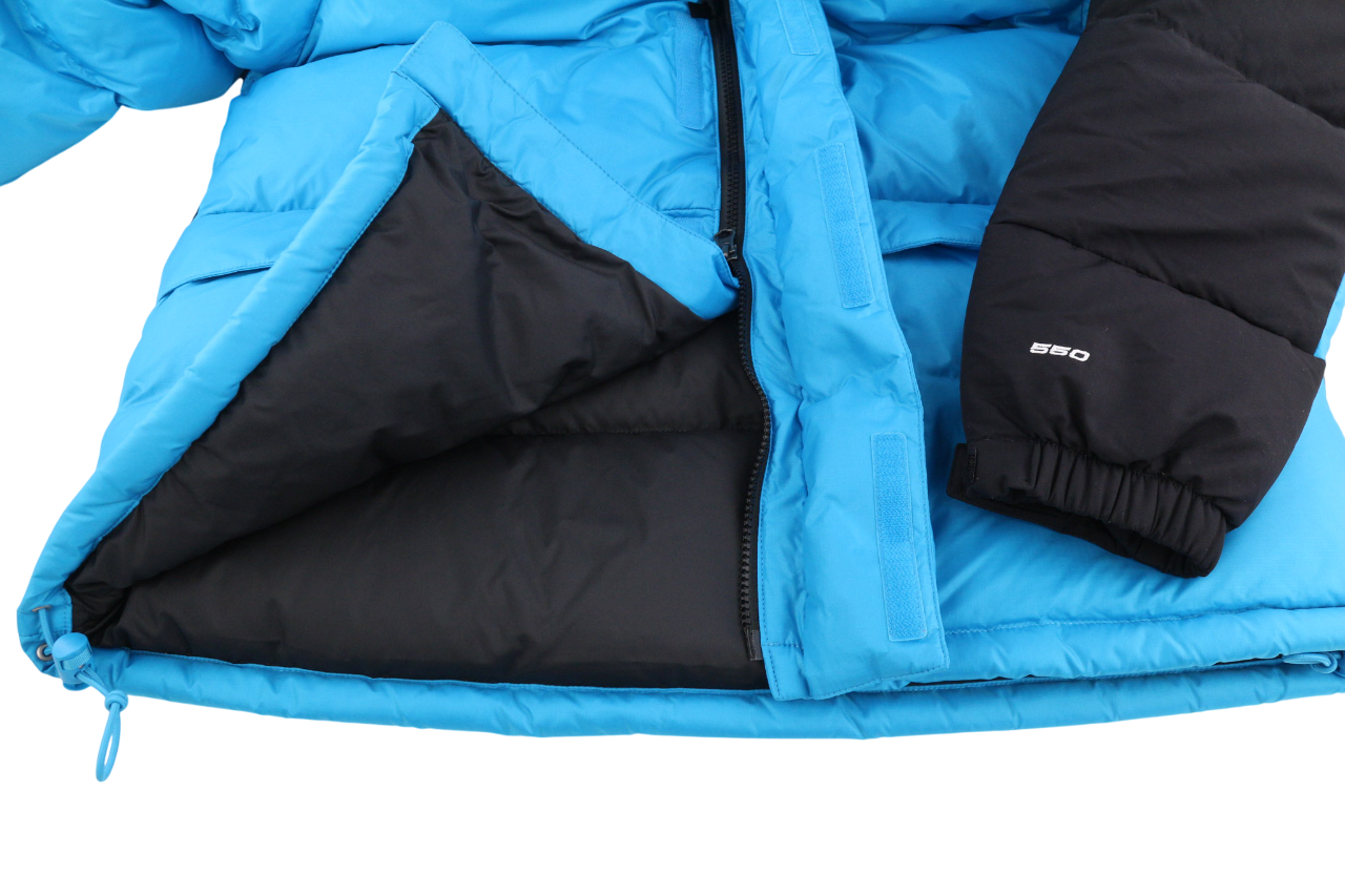 THE NORTH FACE Himalayan Men Jacket M 550 Down Filled Hooded Quilted Logo Blue