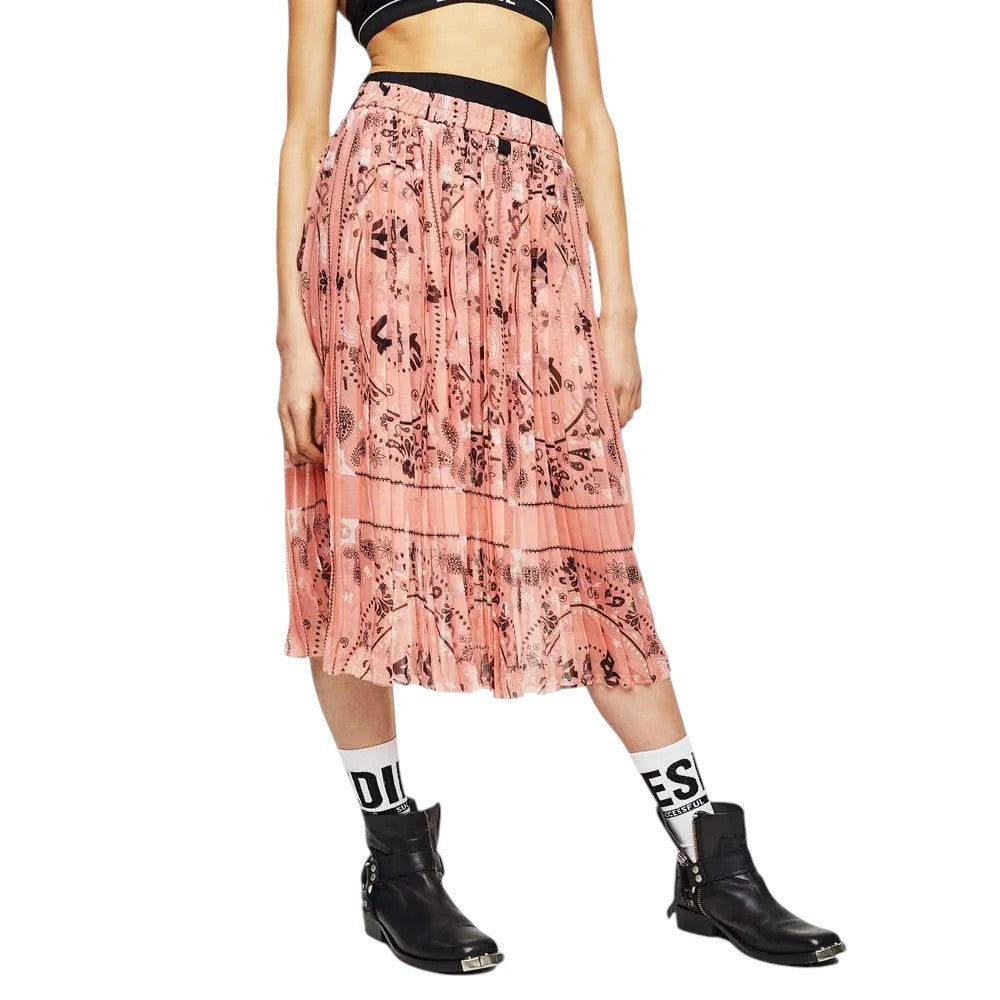 DIESEL O-Pliz Women Skirt M Pink Pleated Double Waist Knee-Length RRP€180