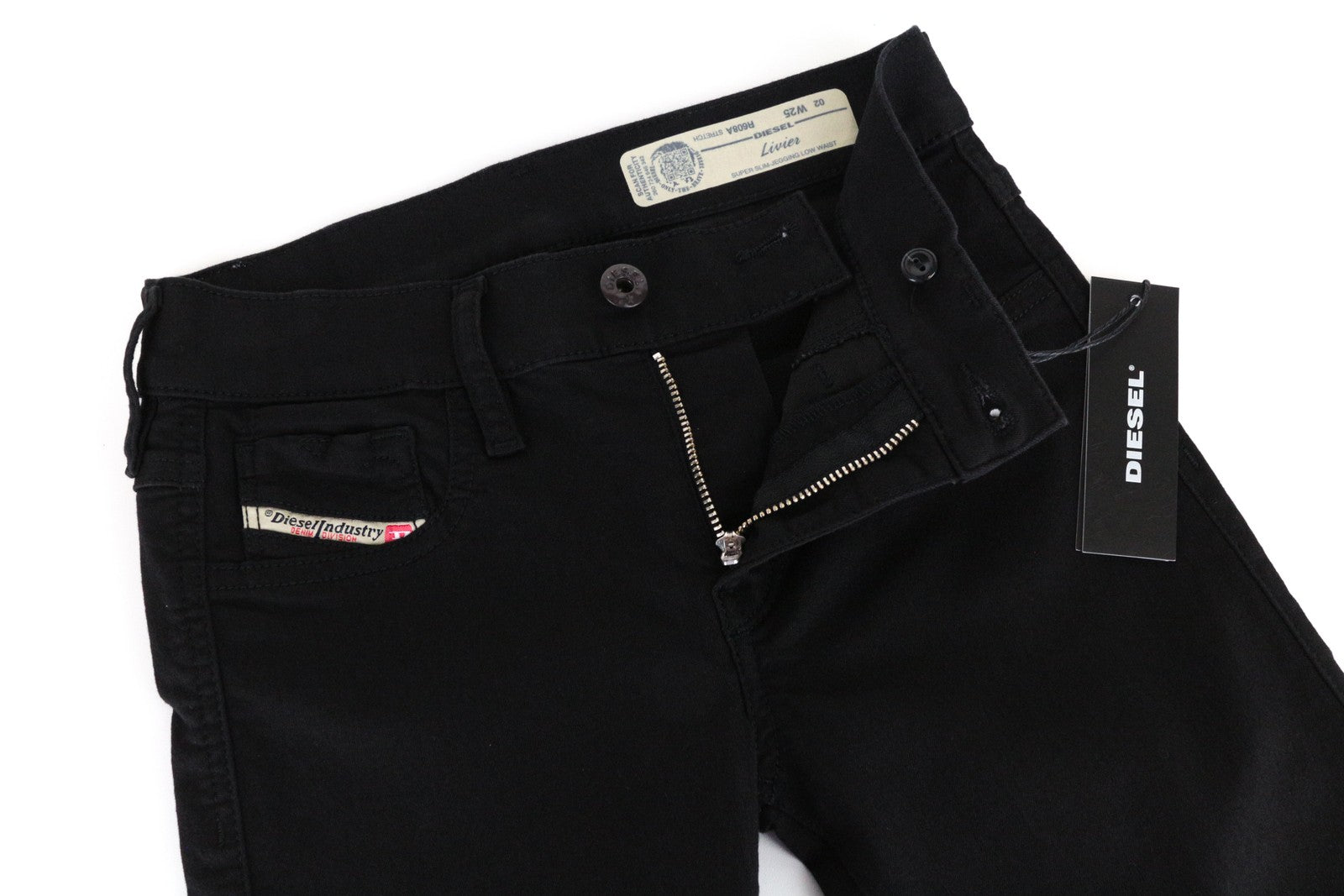 DIESEL Livier R608A Women's Jeans W25 Super Slim Fit Black Cotton Stretch Denim