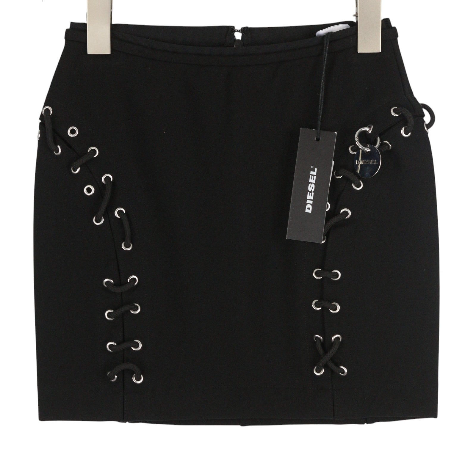 DIESEL O-Fujo 0JASB Women Skirt W24 Black Silver Tone Details Stretch RRP€165