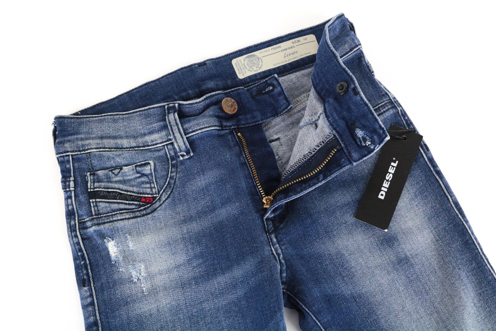DIESEL Livier 084GJ Women Jeans W24 Super Slim Girls Ripped Cotton Stretch Blue