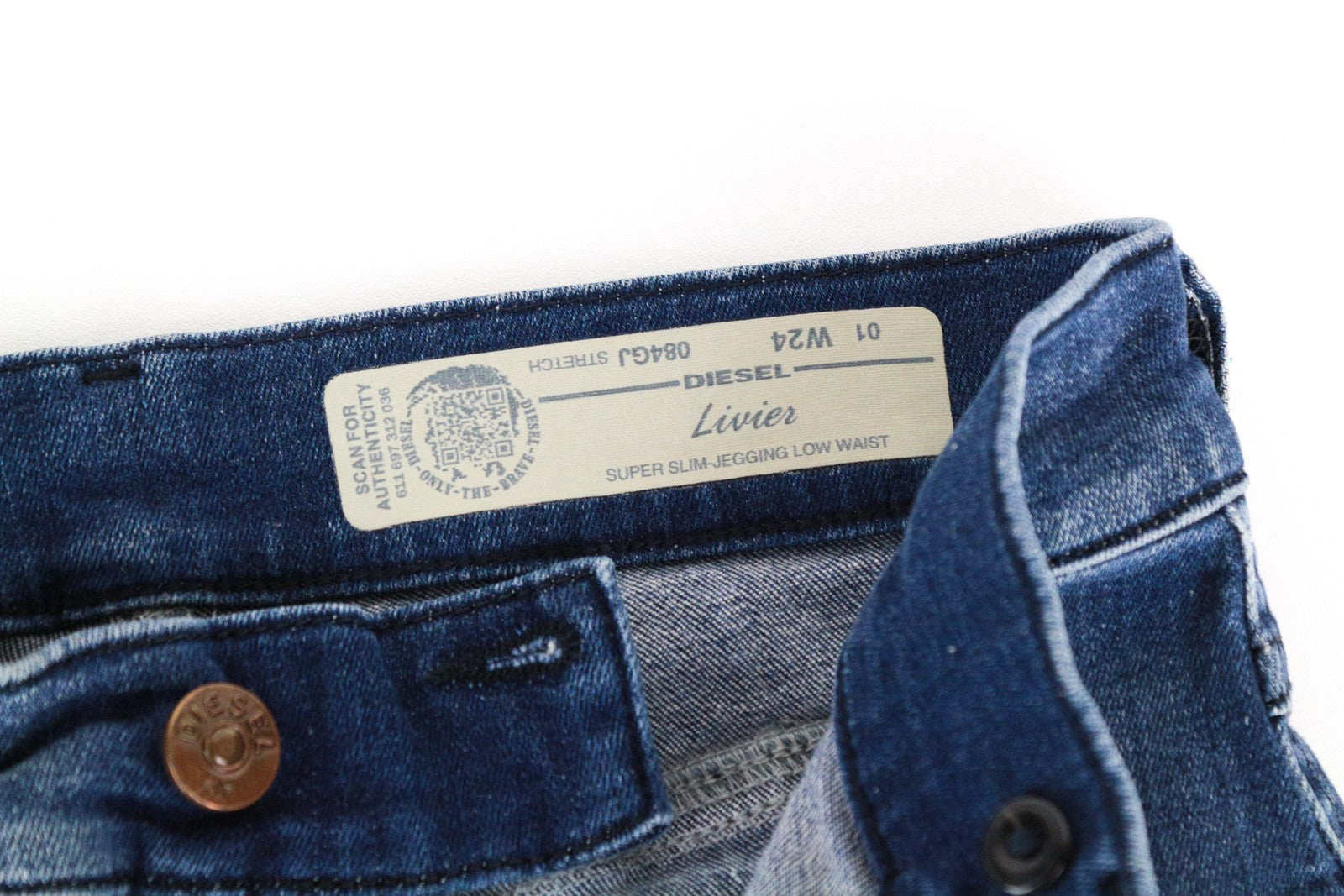 DIESEL Livier 084GJ Women Jeans W24 Super Slim Girls Ripped Cotton Stretch Blue