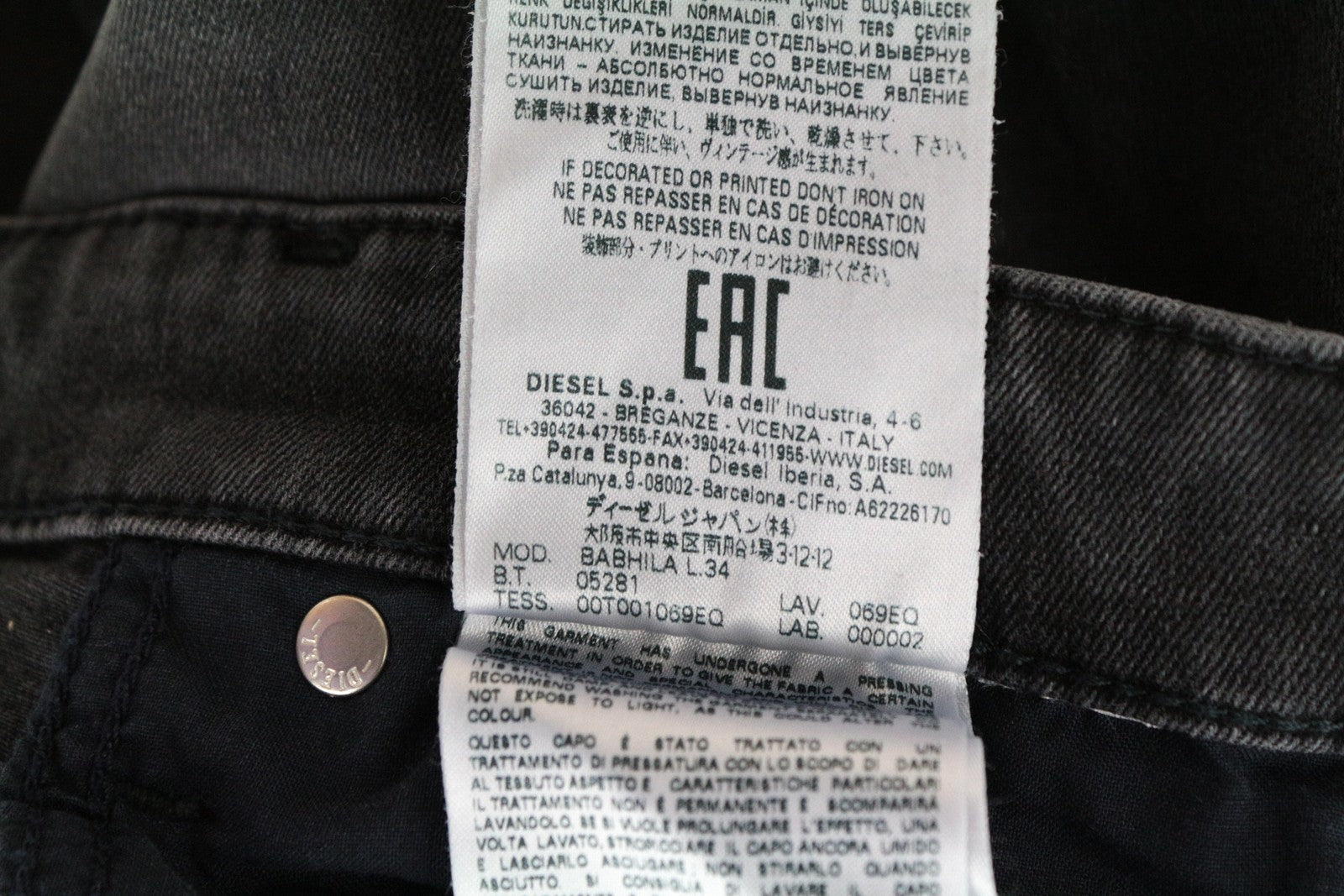 DIESEL Babhila 069EQ Women's Jeans W25/L34 Slim Skinny Fit Grey Cotton Stretch