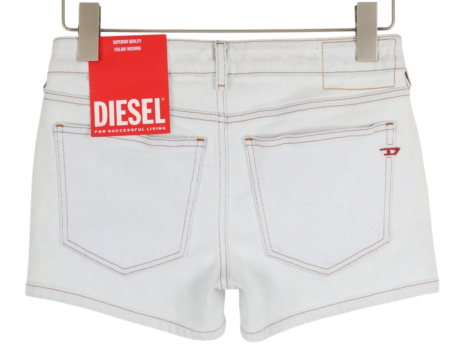 DIESEL De-Lyla 09C06 Women Shorts W26 Light Blue Denim Zip Fly Pockets Casual