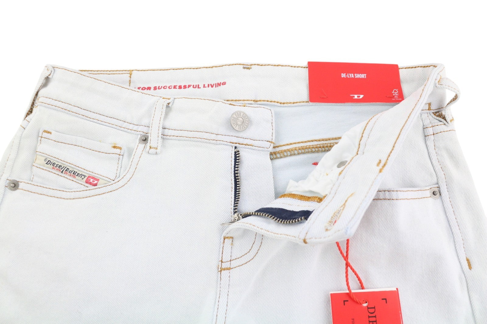 DIESEL De-Lyla 09C06 Women Shorts W26 Light Blue Denim Zip Fly Pockets Casual