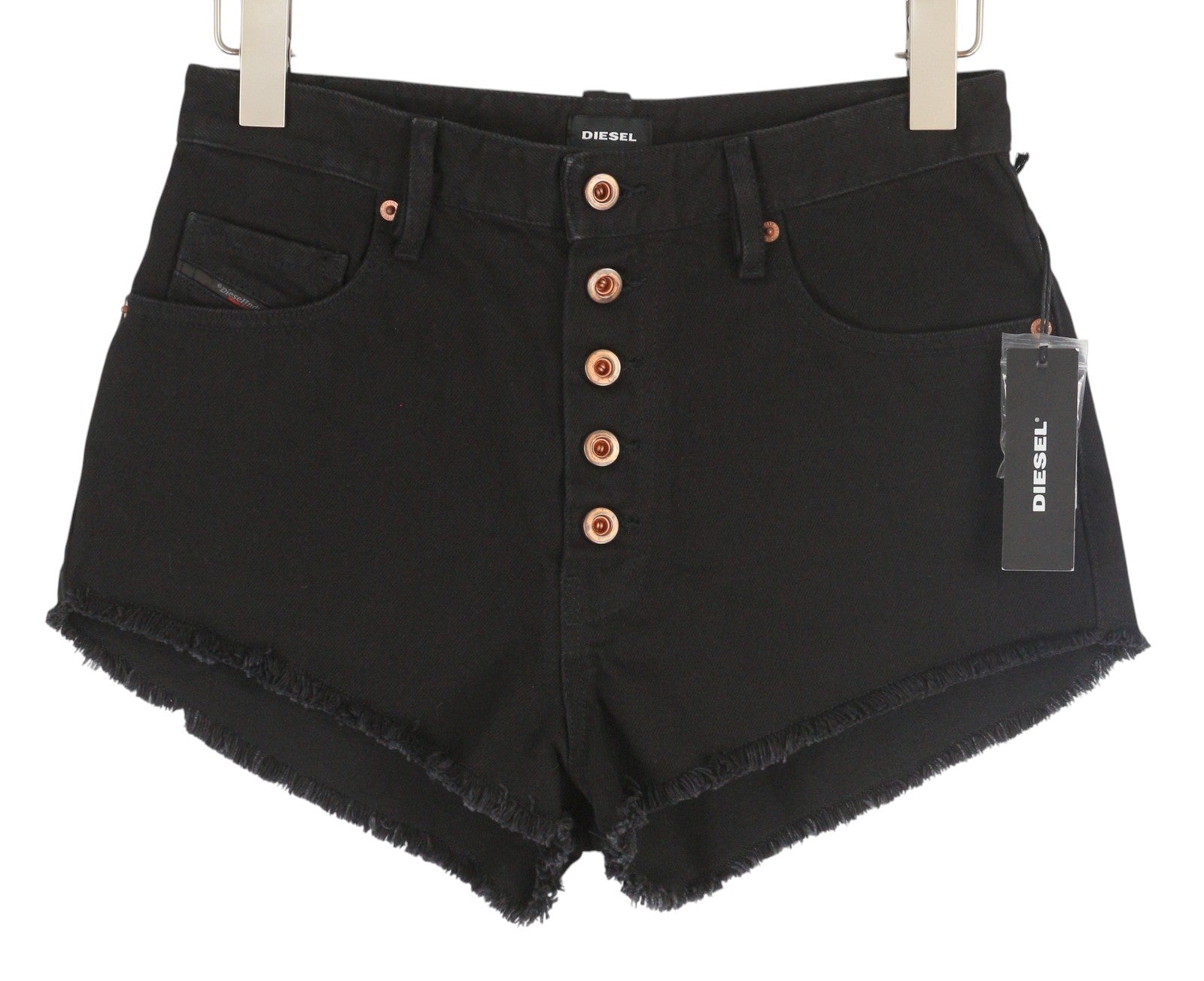 DIESEL De-Gingher Women Shorts W28 Denim Black Distress Buttoned Logo RRP€120