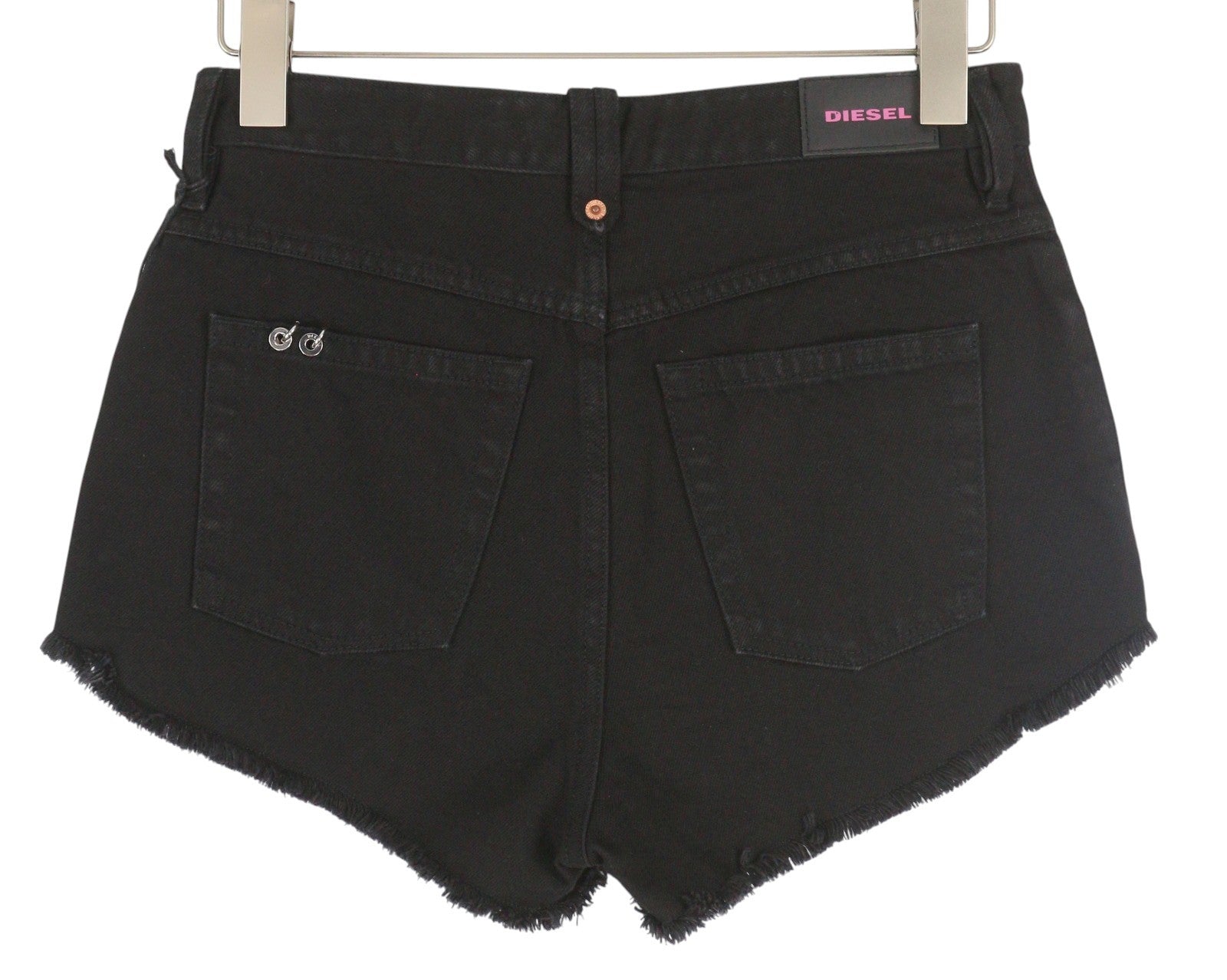 DIESEL De-Gingher Women Shorts W28 Denim Black Distress Buttoned Logo RRP€120