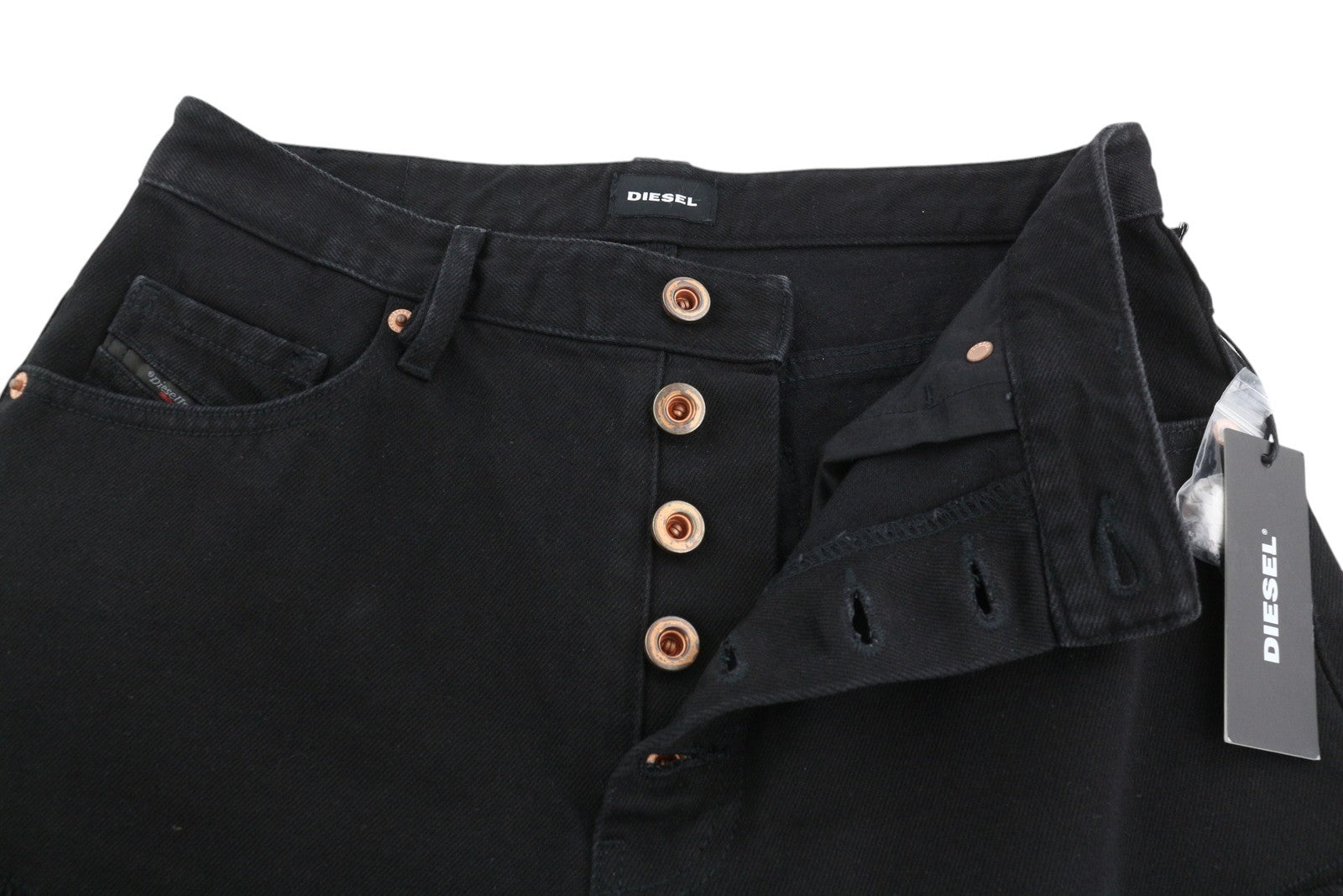 DIESEL De-Gingher Women Shorts W28 Denim Black Distress Buttoned Logo RRP€120