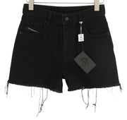 DIESEL De-Reg-R 0ABBV Women Shorts W24 Black Denim Distress Zip Fly RRP€125