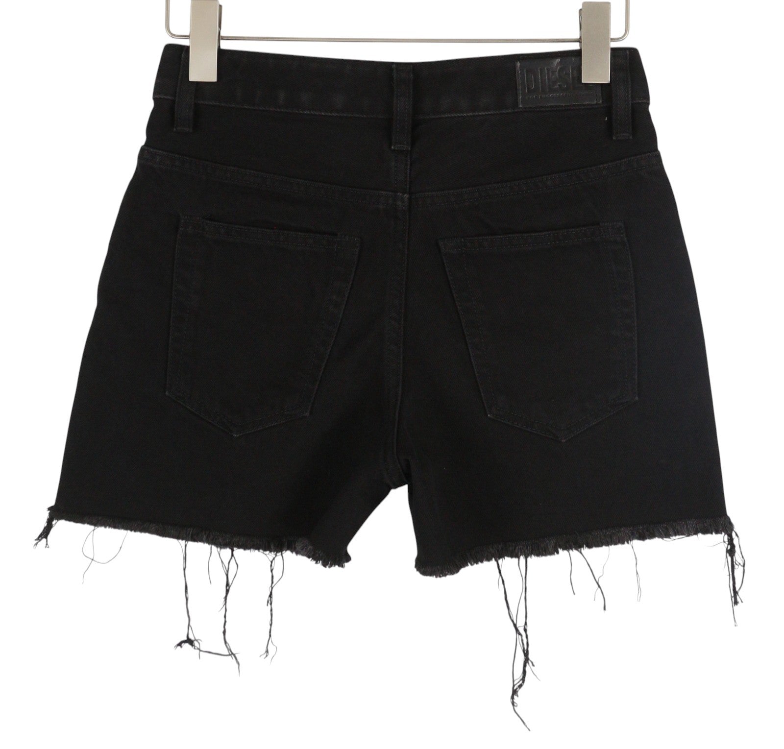 DIESEL De-Reg-R 0ABBV Women Shorts W24 Black Denim Distress Zip Fly RRP€125