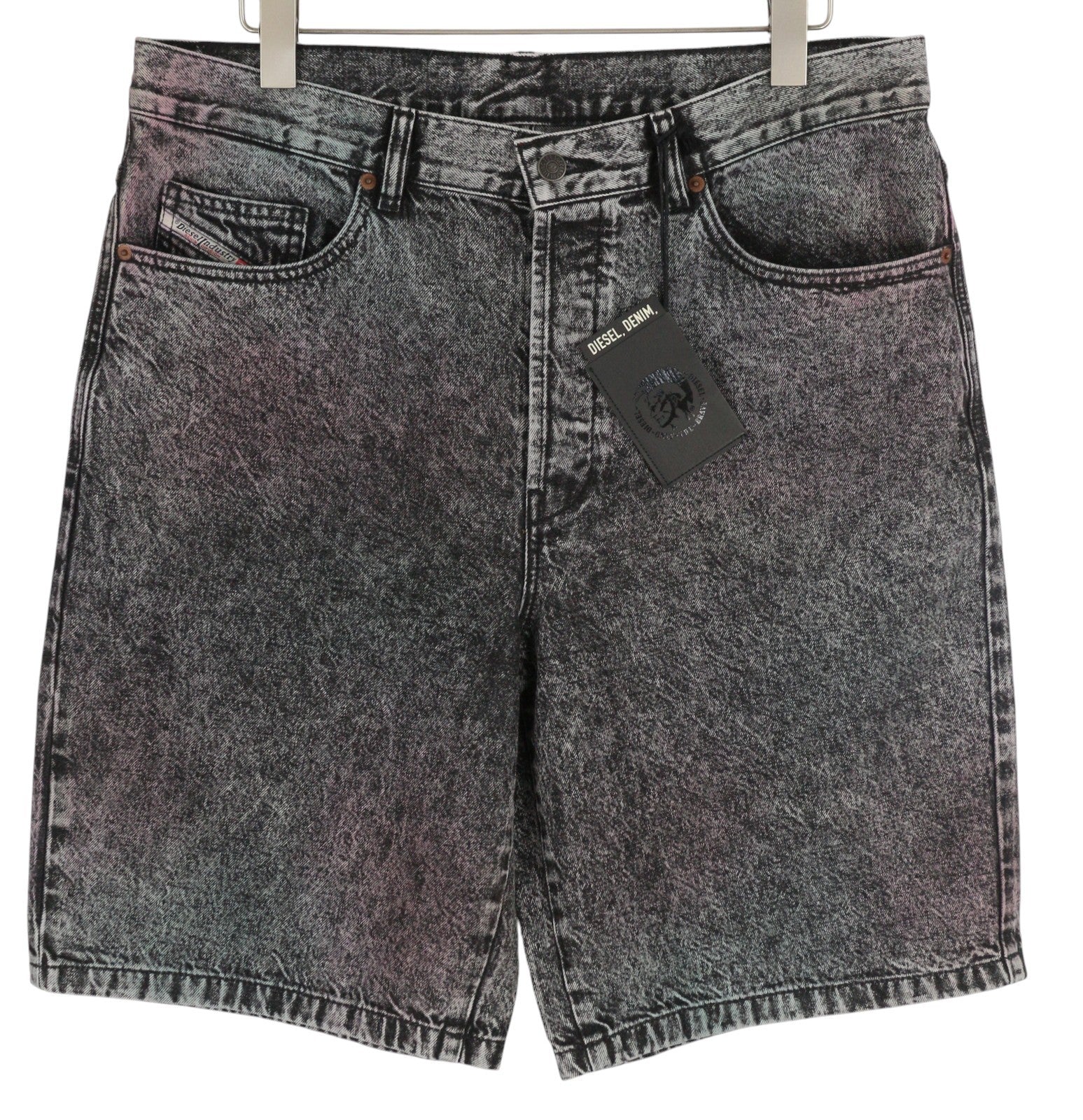 DIESEL D-Maxs-SP 0HBAQ Men Shorts W34 Black Denim Marbled Look RRP€150