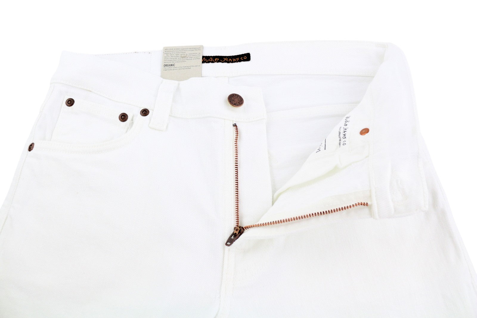 NUDIE JEANS Lean Dean Men Shorts W28 Denim White Zipper Cotton Turn Up Pockets