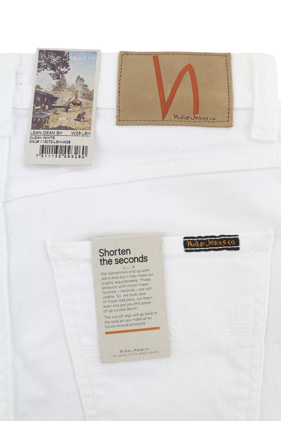 NUDIE JEANS Lean Dean Men Shorts W28 Denim White Zipper Cotton Turn Up Pockets