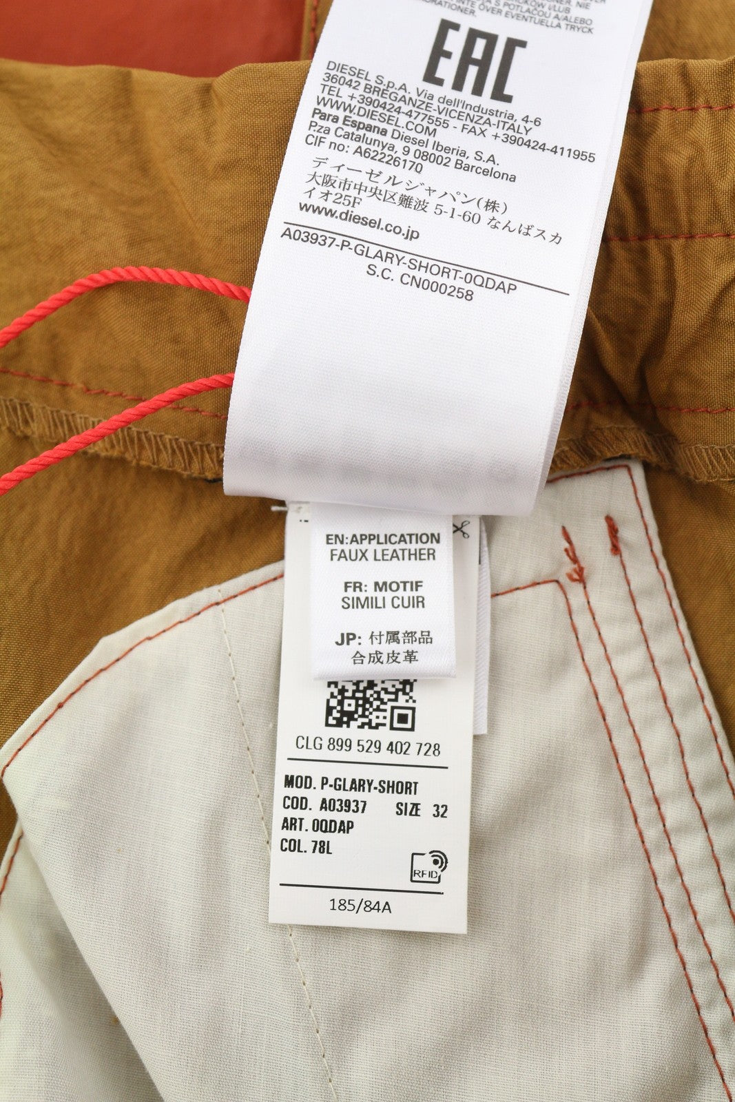 DIESEL P-Glary Men Shorts W32 Cargo Mid Brown Elastic Waist Pockets RRP€175