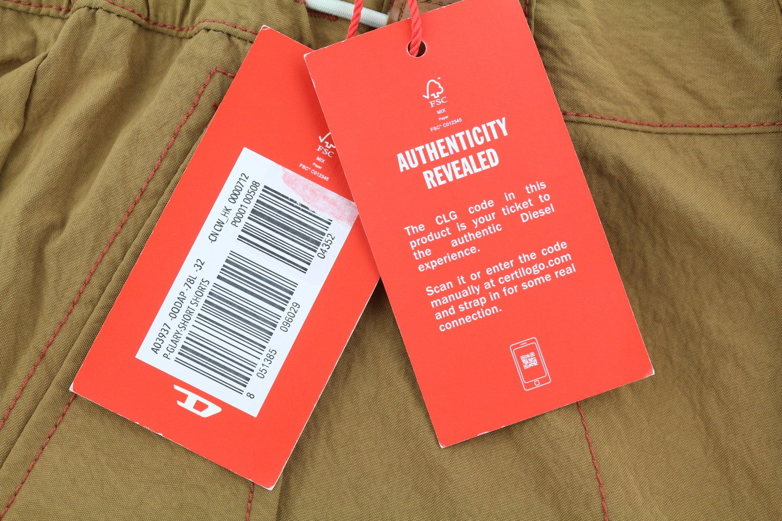 DIESEL P-Glary Men Shorts W32 Cargo Mid Brown Elastic Waist Pockets RRP€175