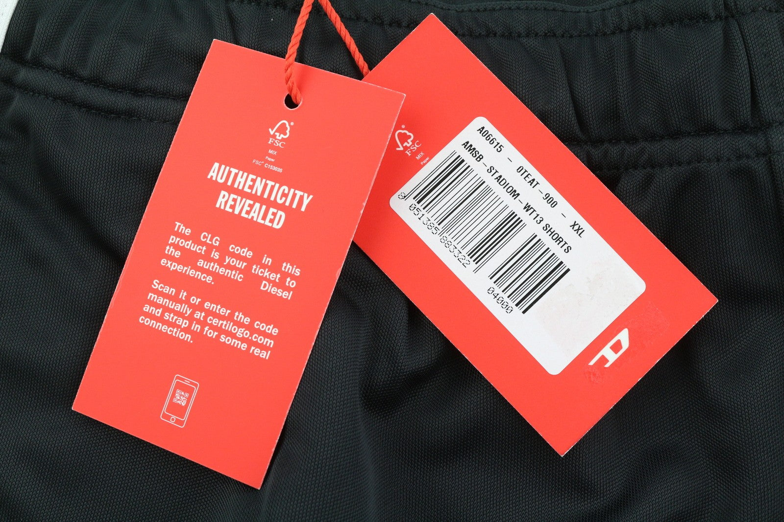 DIESEL Amsb-Stadiom-Wt13 Men's Shorts 2XL 55DSL Sport Track Elastic Waist Black